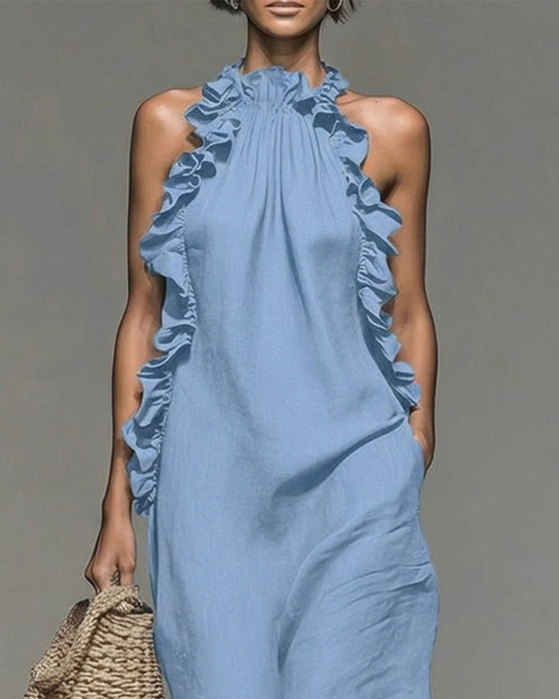 Jurk Halterneck Gerimpeld Lang