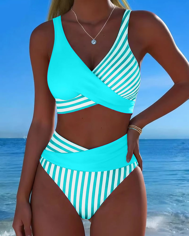 Bikini Gekruiste Strepen Bedrukt