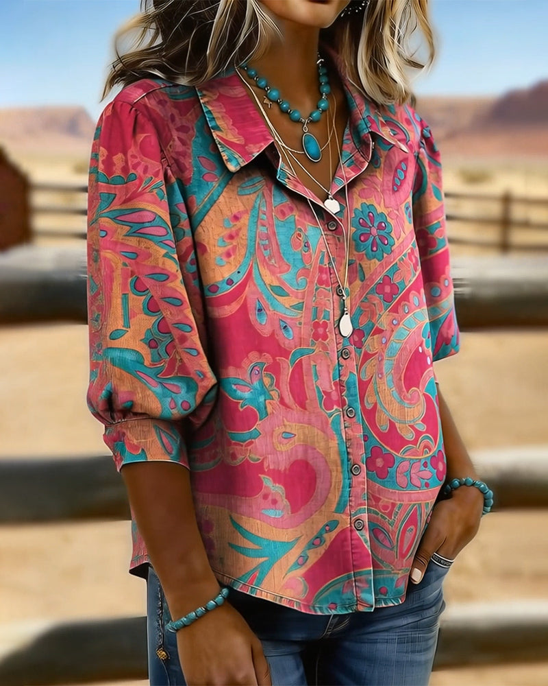 Overhemd Modieus Bedrukt Korte Mouw Los