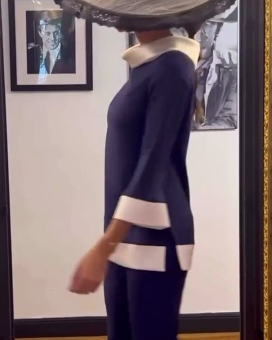 Casual contrasterende kleur losse top met opstaande kraag