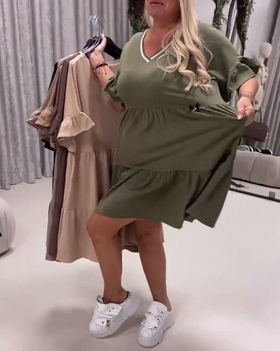 Jurk V-Hals Ruchemouw A-Lijn