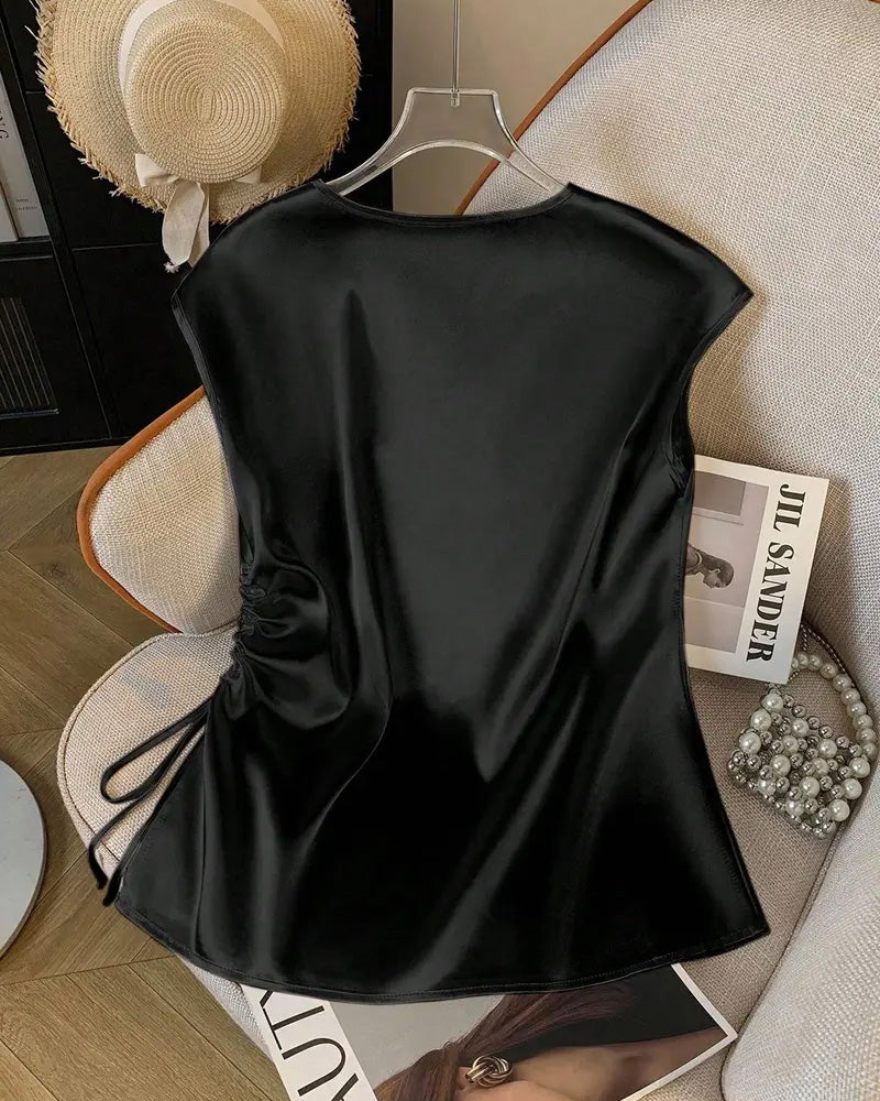 Blouse V-Hals Trekkoord Mouwloos