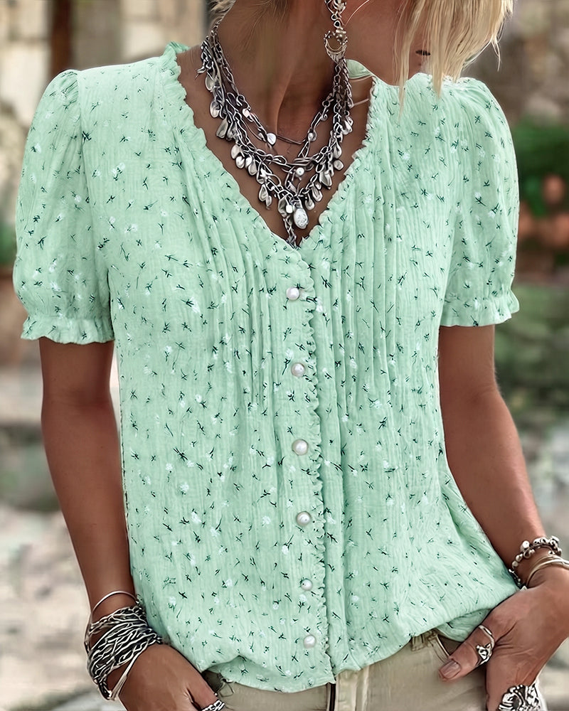 Blouse Poefmouw Bloemenprint Korte-Mouw