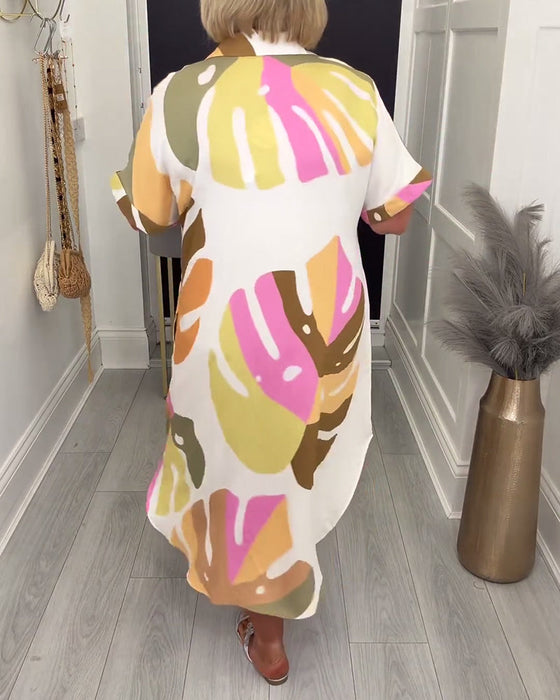 Jurk Rever Wijd Gedrukt Shirt