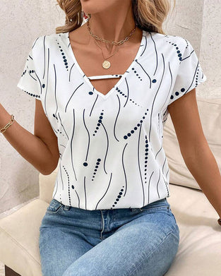 T-Shirt V-Hals Korte Mouwen Gedrukt