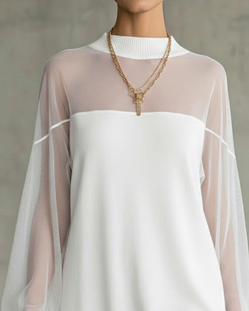 Jurk Lantaarnmouw Effen Kleur Patchwork