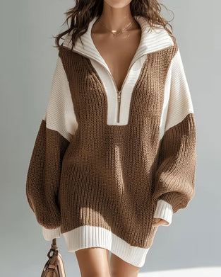 Trui Jurk Revers Rits Contrast
