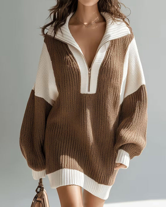 Trui Jurk Revers Rits Contrast