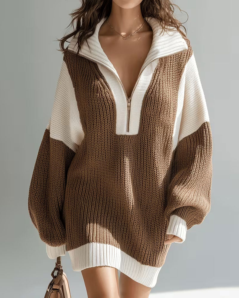Trui Jurk Revers Rits Contrast