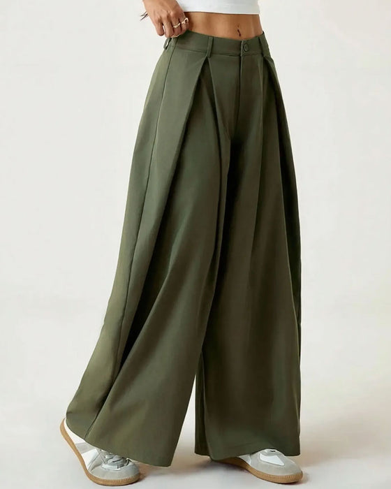 Broek Hoge Taille Geplooid Wijde Pijp