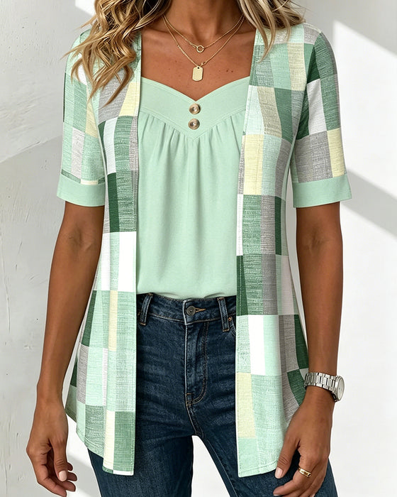 T-Shirt Fake Tweedelige Geometrische Print