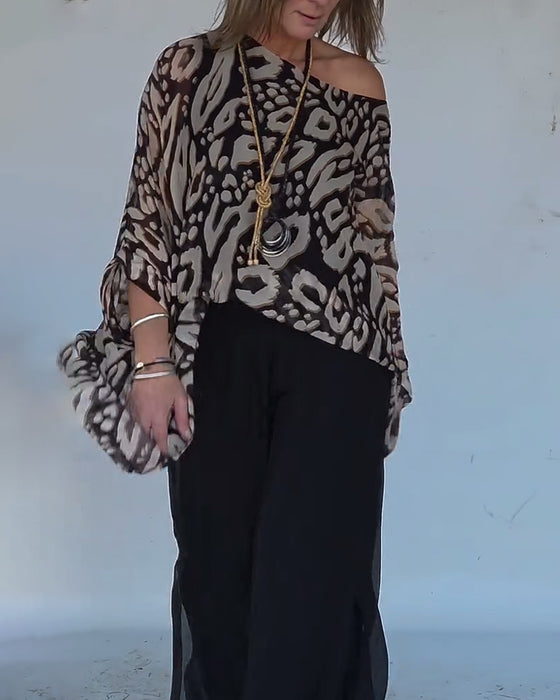 Langemouwblouse Met Onregelmatige Vleermuisprint