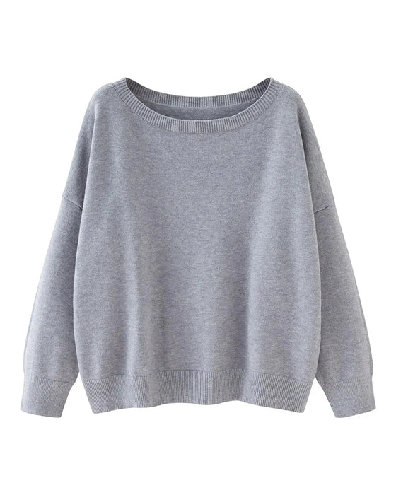 Pullover Ronde-Hals Drop-Schouder Effen Los