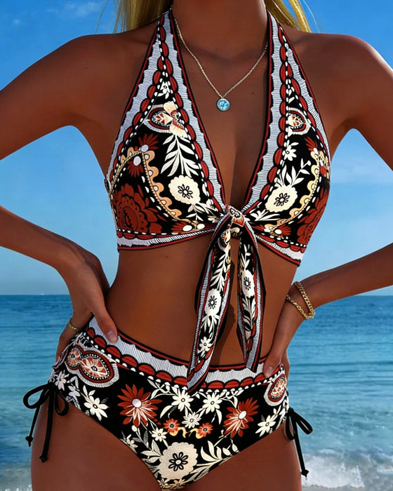 Bikini Vintage Bloemig Print Halter