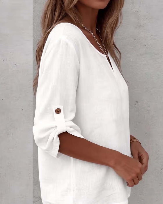 Blouse Effen Casual Knoop