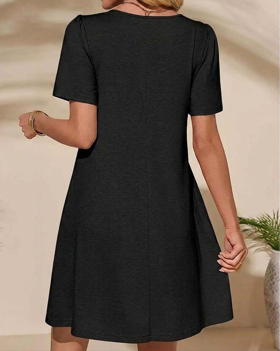 Jurk Ruffle Korte Mouw Ronde Hals