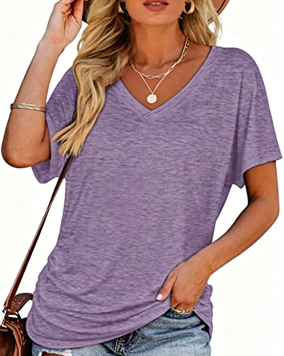 T-Shirt Geplisseerd Effen V-Hals