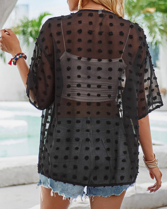 Dunne overjas van effen jacquard met halve mouwen