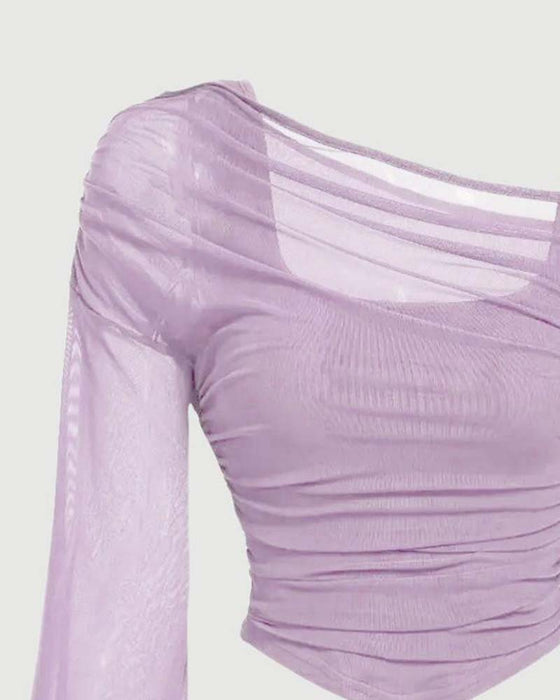 Blouse Gaas Geruwd Lange Mouw Cami