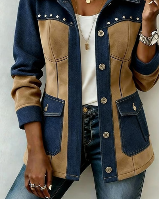 Jas Met Capuchon Rits Zak Denim Paneel