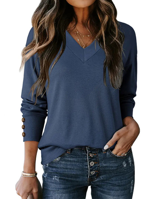 T-Shirt Manchet Knoop V-Hals Lange Mouw