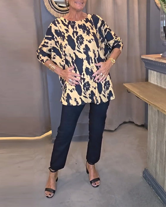 Blouse Ronde Hals Bedrukt Split