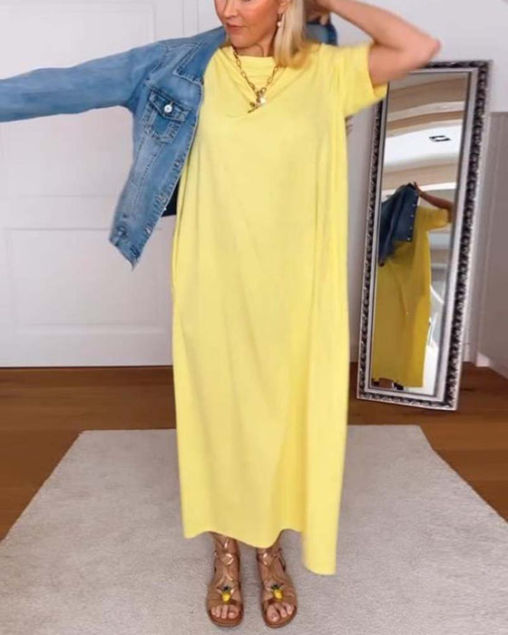 Jurk Casual Ronde Hals Effen Kleur Rechte