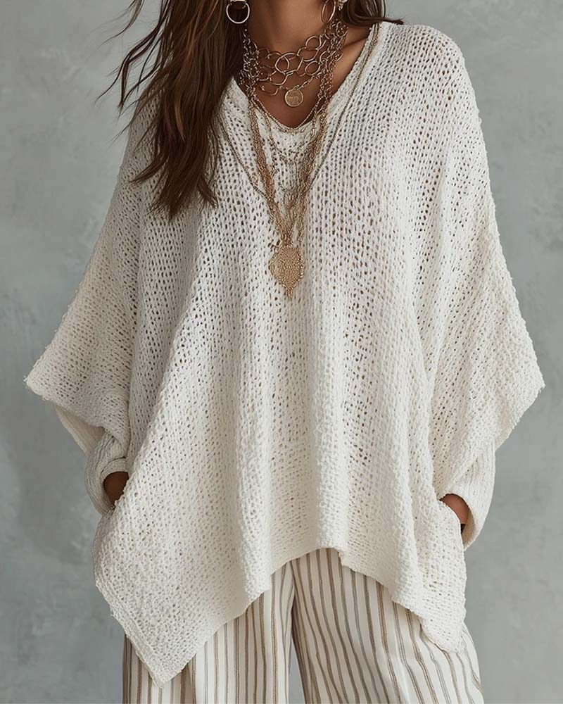 Pullover V-Hals Vleermuismouw Los