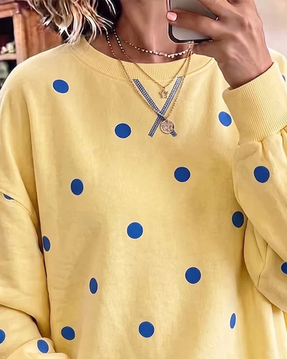 Sweatshirt Ronde Hals Polka Dot Split Drop Schouder Asymmetrisch