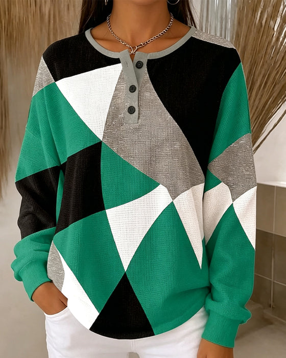Top Ronde Hals Knoop Kleurblok Casual