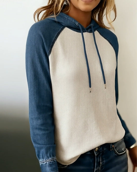 Hoodie Stijlvol Denim Gebreid Patchwork