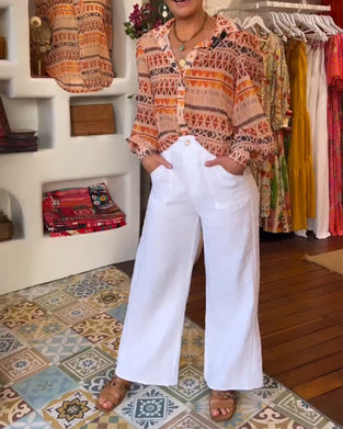 Overhemd met revers en retroprint