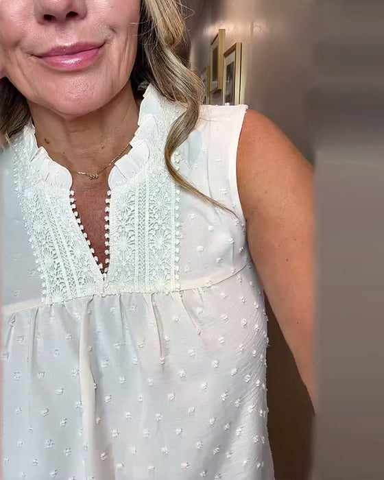 Tanktop V-Hals Kant Patchwork Mouwloos