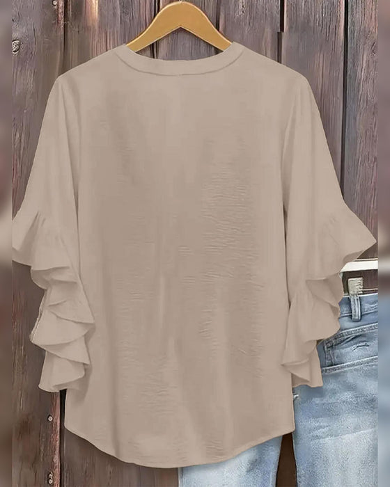 Blouse Kleine V-Hals Ruffle
