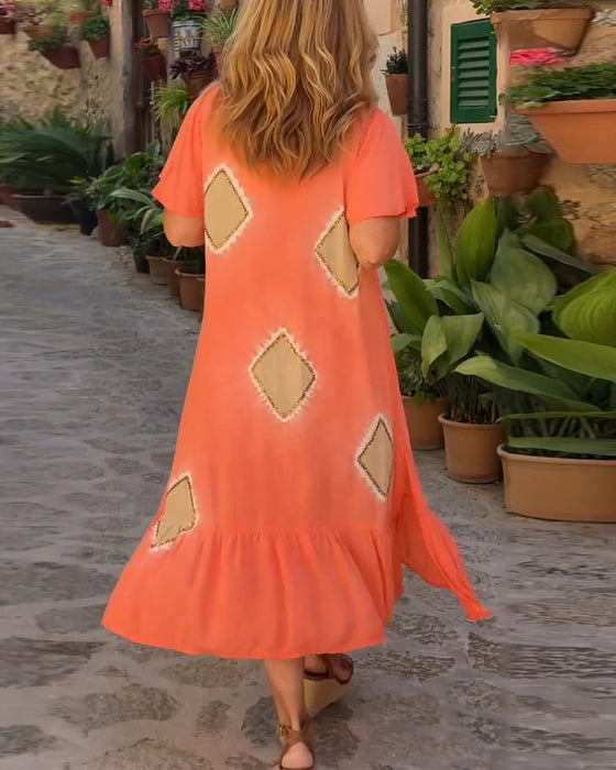 Jurk Geometrische Print V-Hals Los