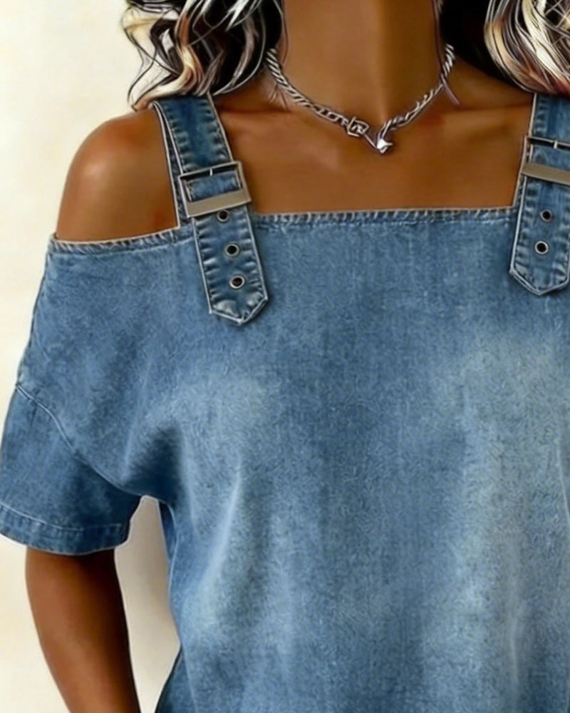 Jurk Schoudervrij Geknoopt Denim