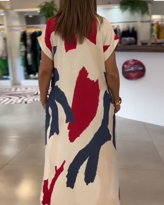 Jurk Met Korte Mouwen Bedrukt