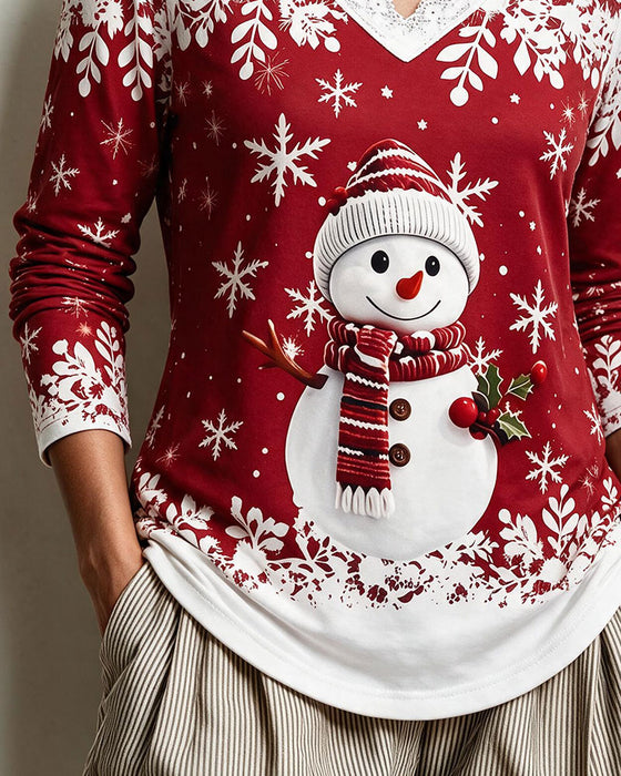 Top V-Hals Kanten Rand Kerststijl