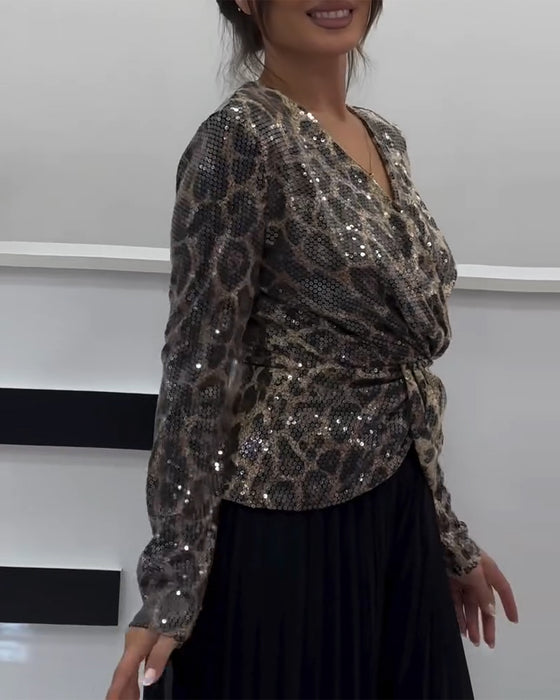 Shirt V-Hals Luipaardprint Taille