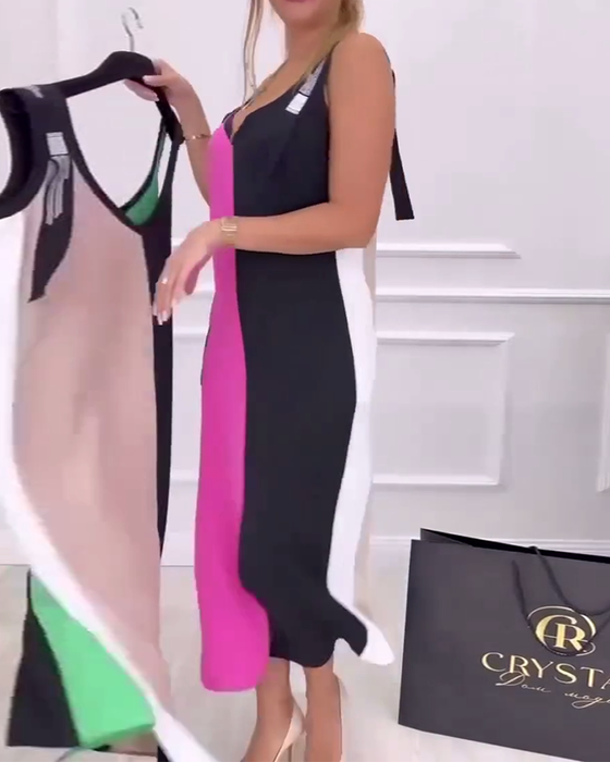 Jurk modieuze contrasterende kleur split
