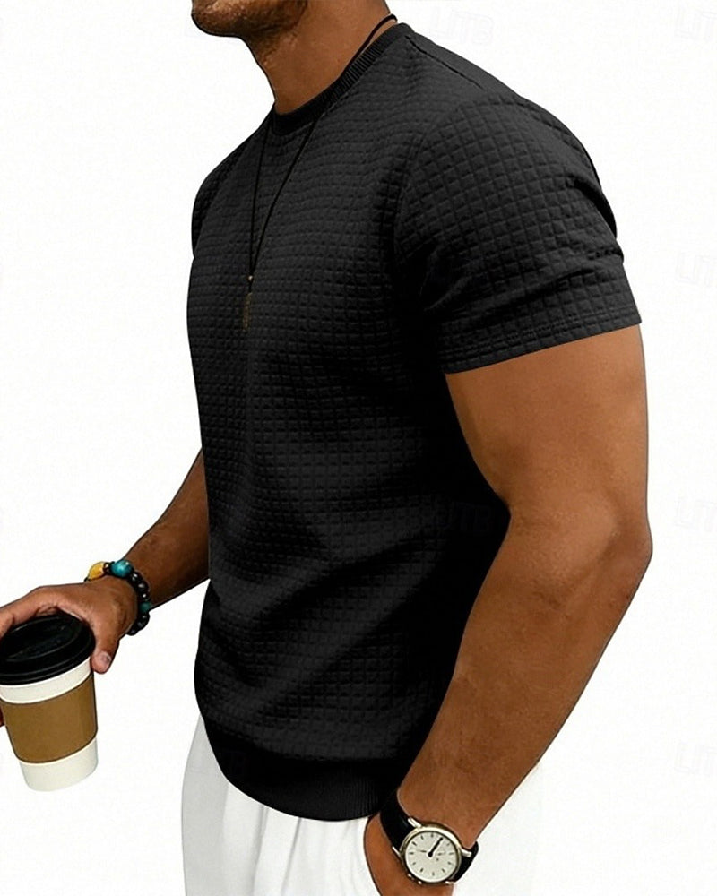 T-Shirt Geribbeld Rondhals Korte Mouw