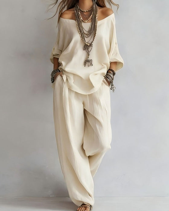 Set Off-Shoulder Wijde Broek Tweedelig