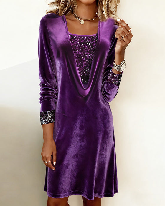 Jurk Elegant Pailletten Patchwork