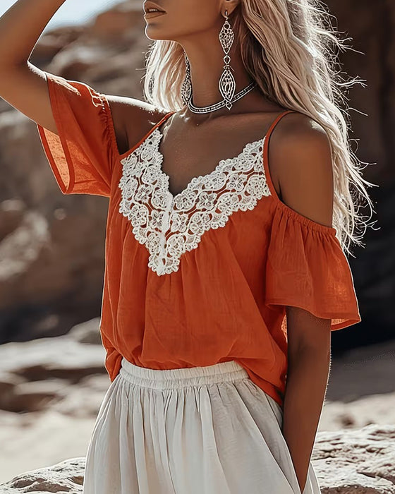 Blouse Kant Patchwork Off-Shoulder
