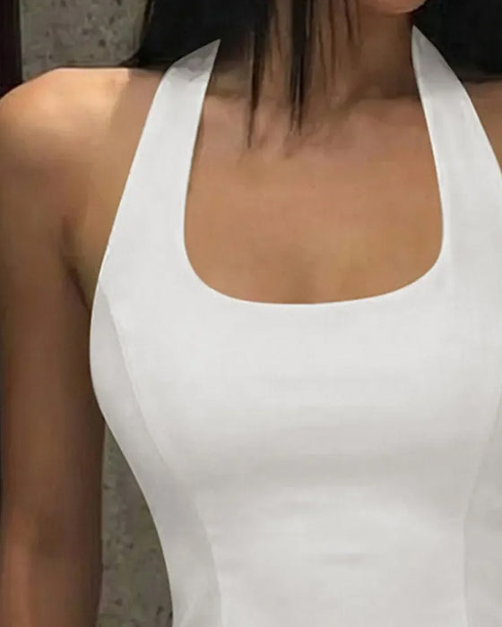 Tank Tops Halter Vierkante Hals Chic