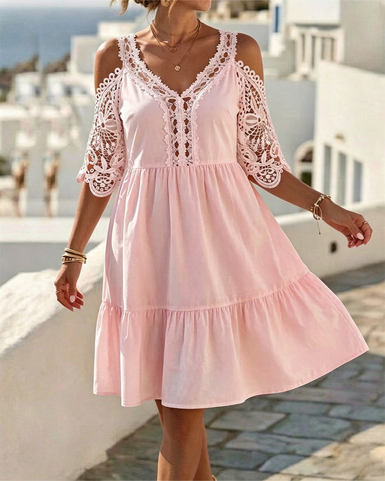 Jurken Kant Off-Shoulder Gelaagd Kort