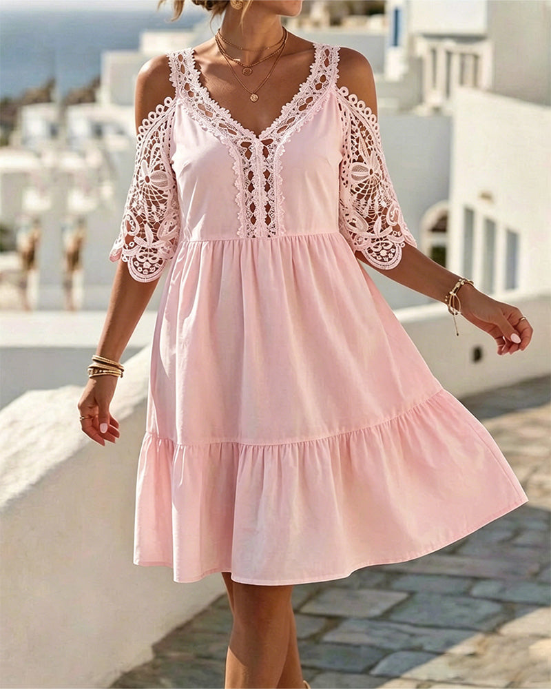 Jurken Kant Off-Shoulder Gelaagd Kort
