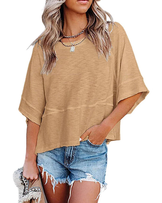 T-Shirt Zonder Split Gelapt Effen Klokmouw