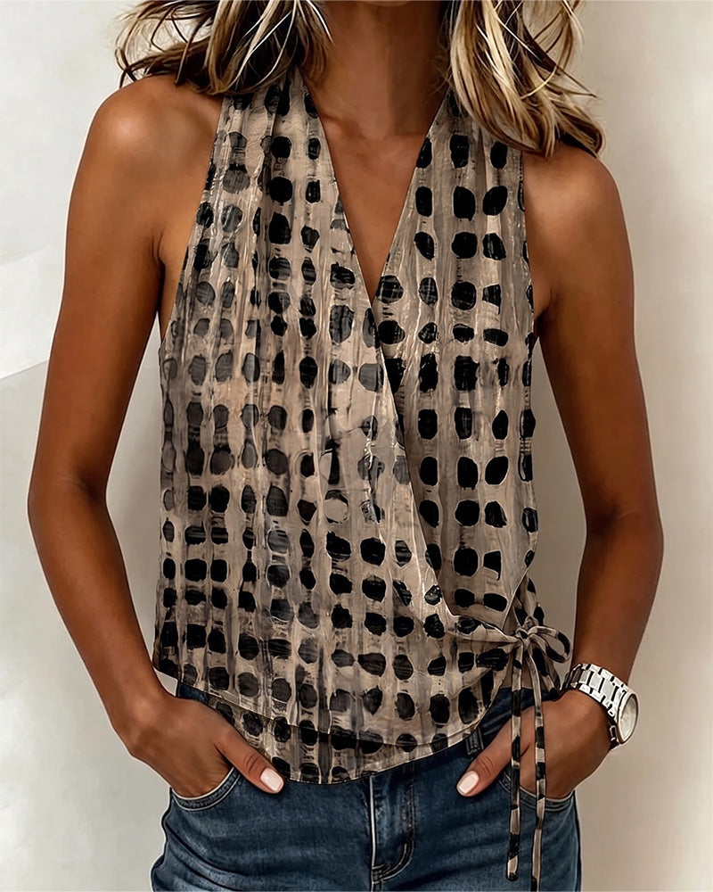 Blouse V-Hals Kruis Halter Stip Mouwloos