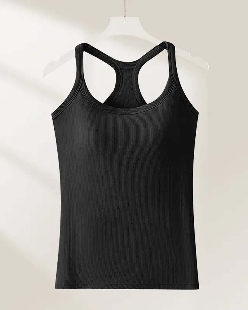 Tanktop Ingebouwde Bh Geribbeld Effen